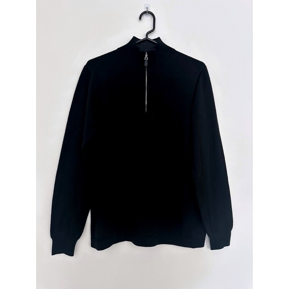 Pronto Uomo Mens Black 100% Extra Fine Merino Wool Quarter Zip Sweater Size M